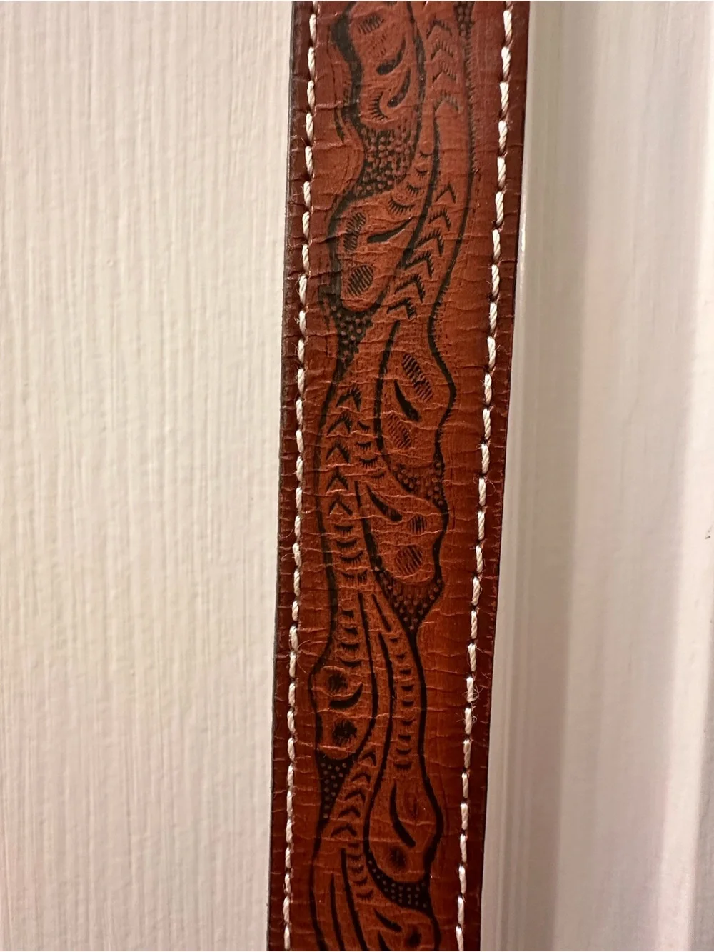 Nocona Brown Tooled Leather Kids Belt with Silver & Gold Buckle